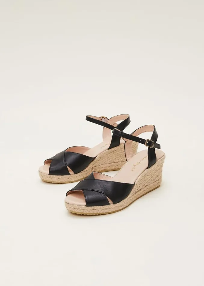Phase Eight Heels Leather Cross Front Espadrilles Black 8211 Women
