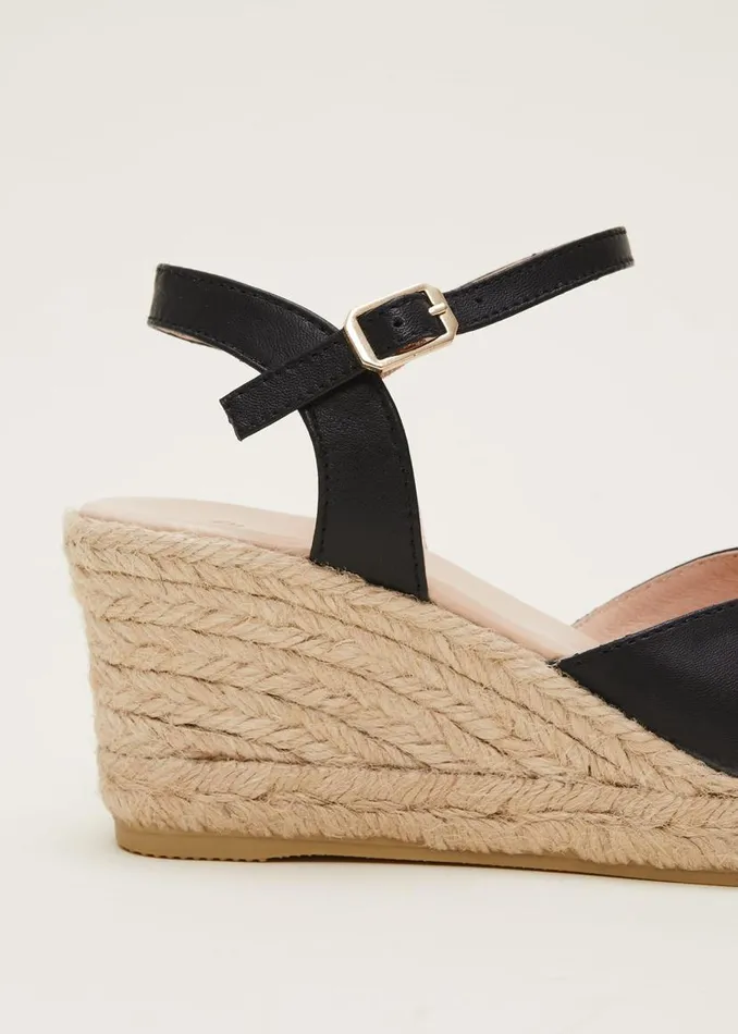 Phase Eight Heels Leather Cross Front Espadrilles Black 8211 Women