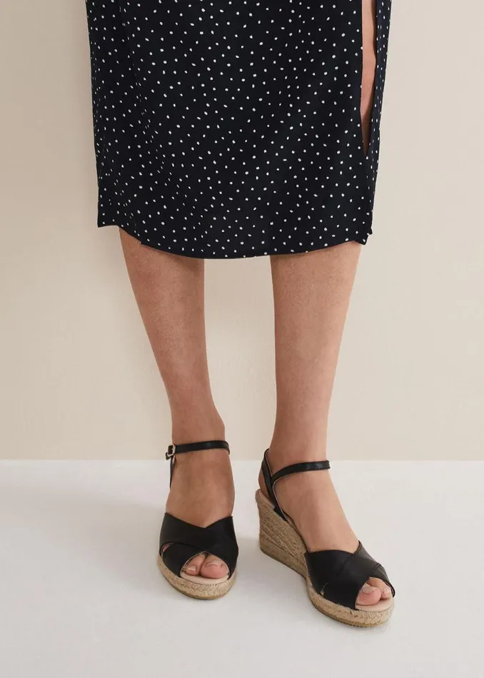 Phase Eight Heels Leather Cross Front Espadrilles Black 8211 Women