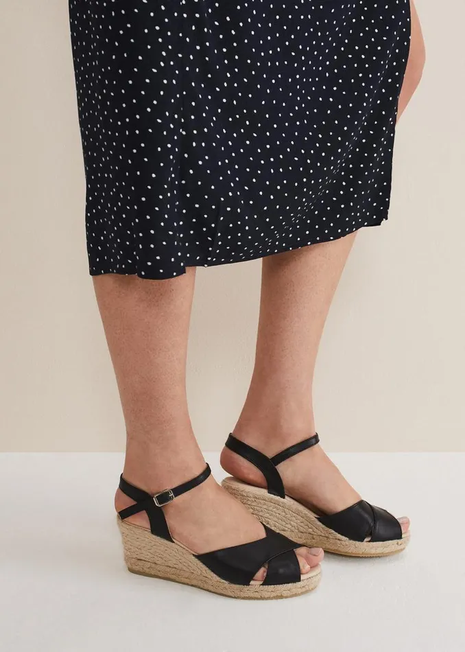 Phase Eight Heels Leather Cross Front Espadrilles Black 8211 Women