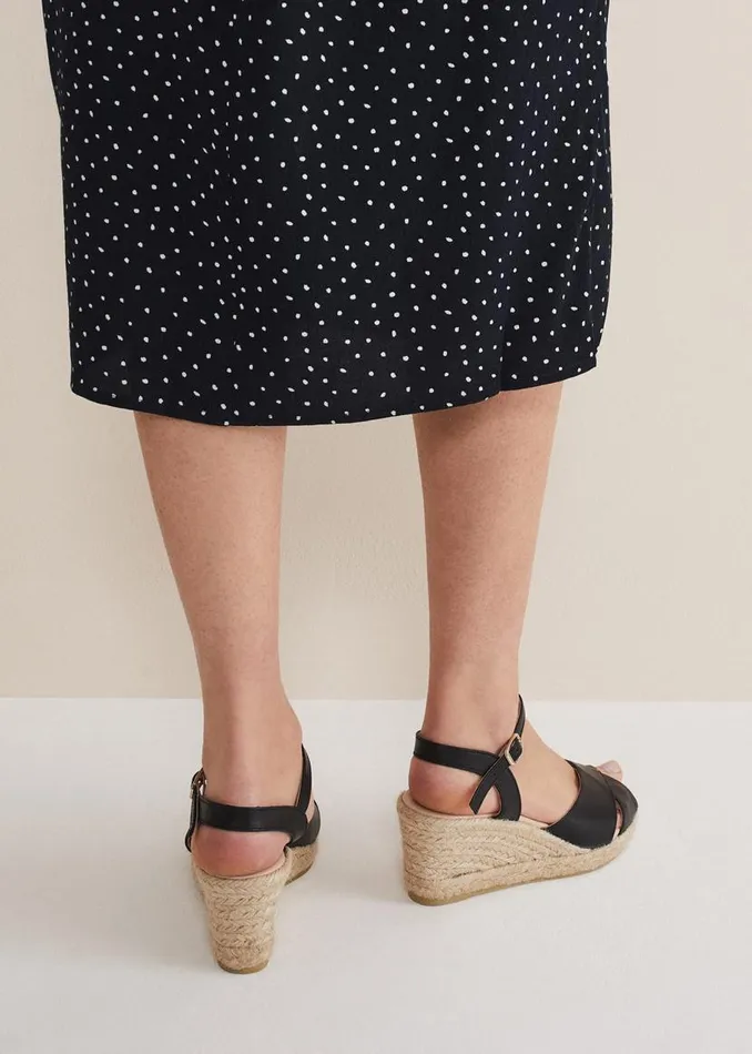 Phase Eight Heels Leather Cross Front Espadrilles Black 8211 Women