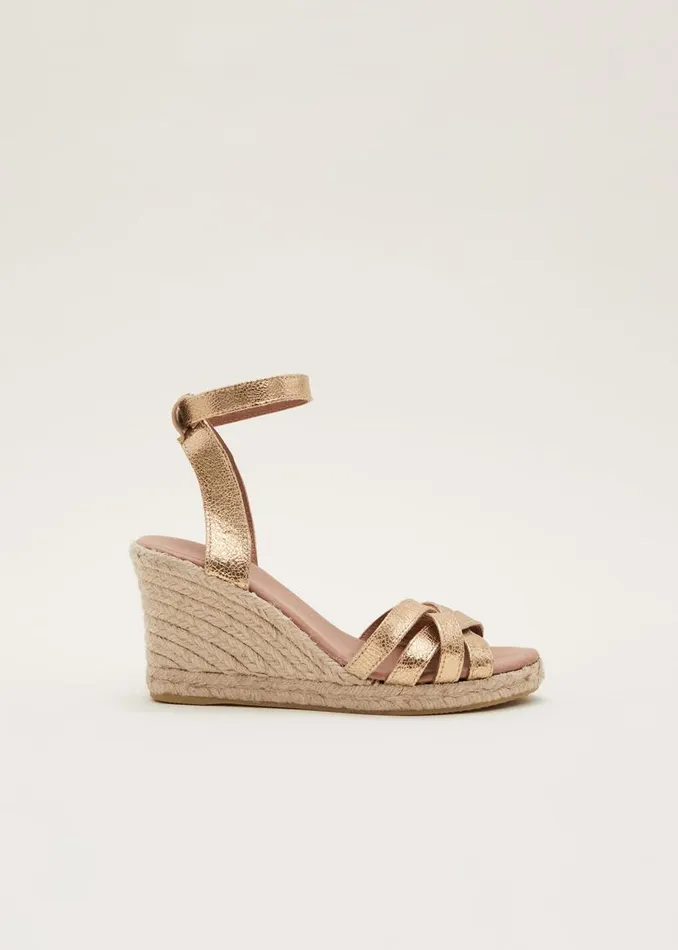 Phase Eight Heels Leather Strappy Espadrille Gold 8211 Women