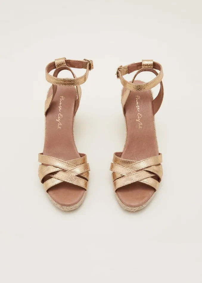 Phase Eight Heels Leather Strappy Espadrille Gold 8211 Women