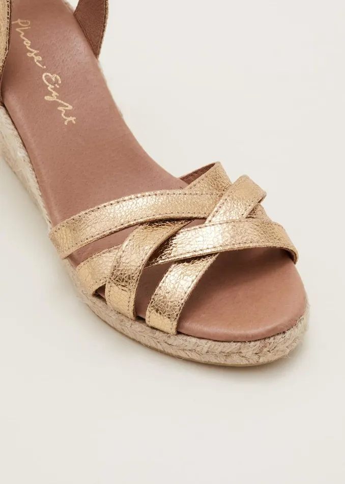 Phase Eight Heels Leather Strappy Espadrille Gold 8211 Women