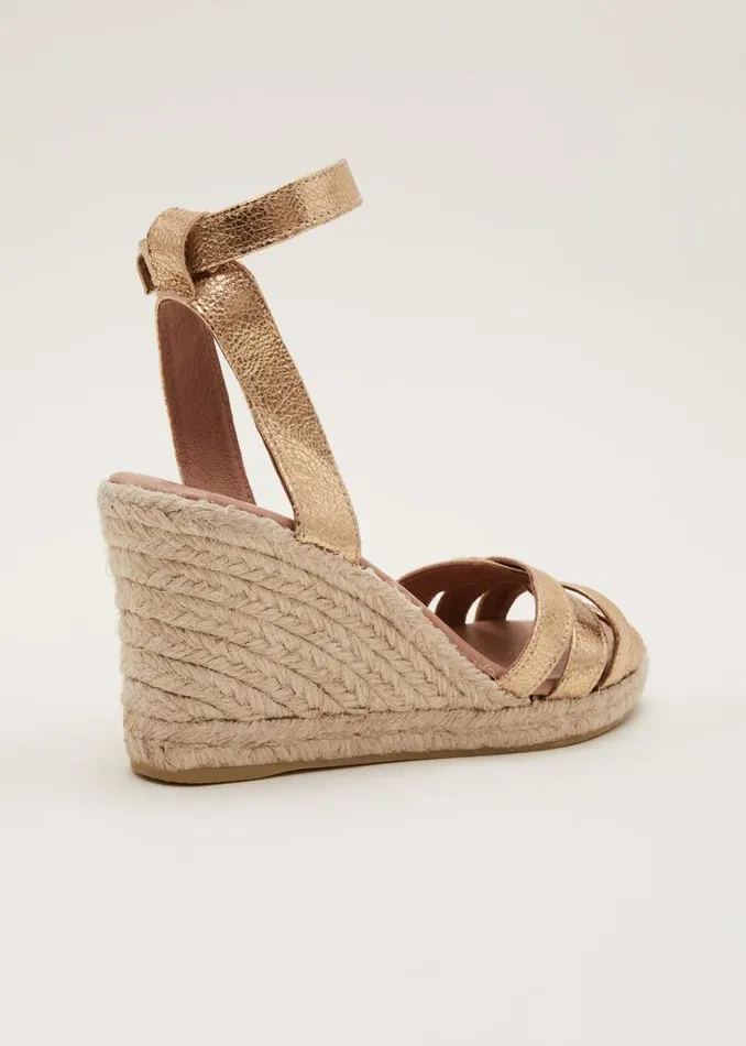 Phase Eight Heels Leather Strappy Espadrille Gold 8211 Women