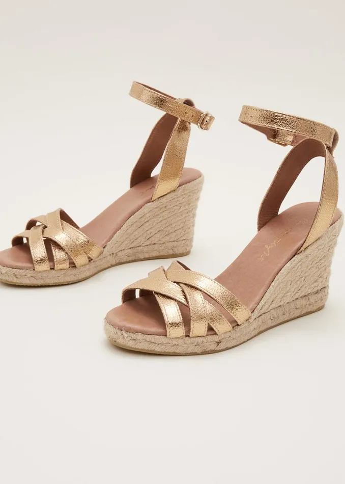 Phase Eight Heels Leather Strappy Espadrille Gold 8211 Women