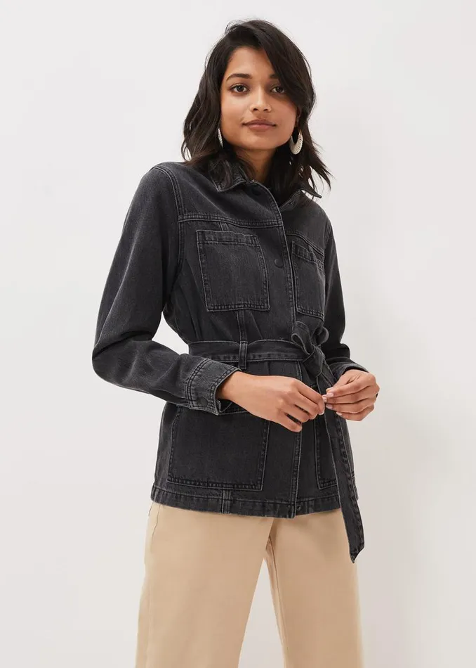 Phase Eight Jackets Jannah Denim Belted Shacket Washed Black 8211 Women