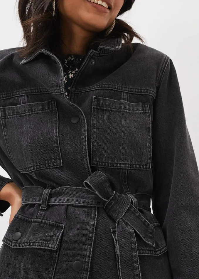Phase Eight Jackets Jannah Denim Belted Shacket Washed Black 8211 Women