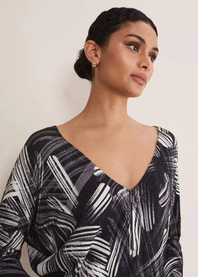 Phase Eight Knitwear Adara Linear Zip Neck Print Jumper Blackmulti 8211 Women Phase Eight Knitwear Adara Linear Zip Neck Print Jumper Blackmulti 8211 Women