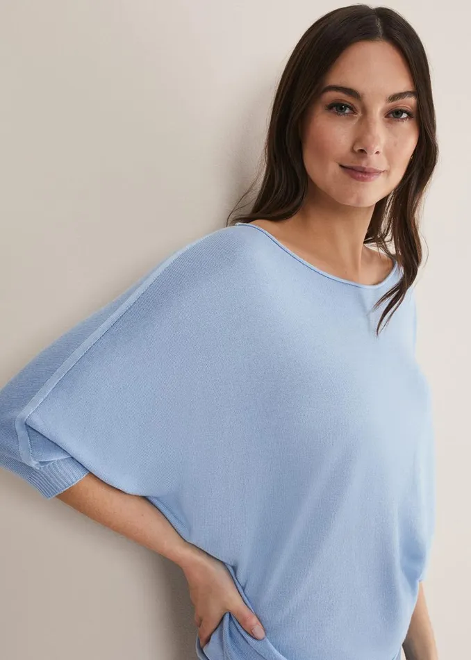 Phase Eight Knitwear Becca Batwing Fine Knit Pale Blue 8211 Women