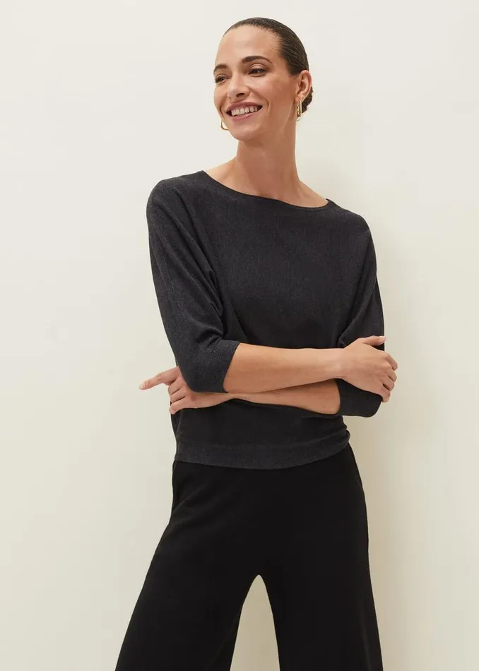 Phase Eight Knitwear Cristine Batwing Fine Knit Jumper Charcoal 8211 Women
