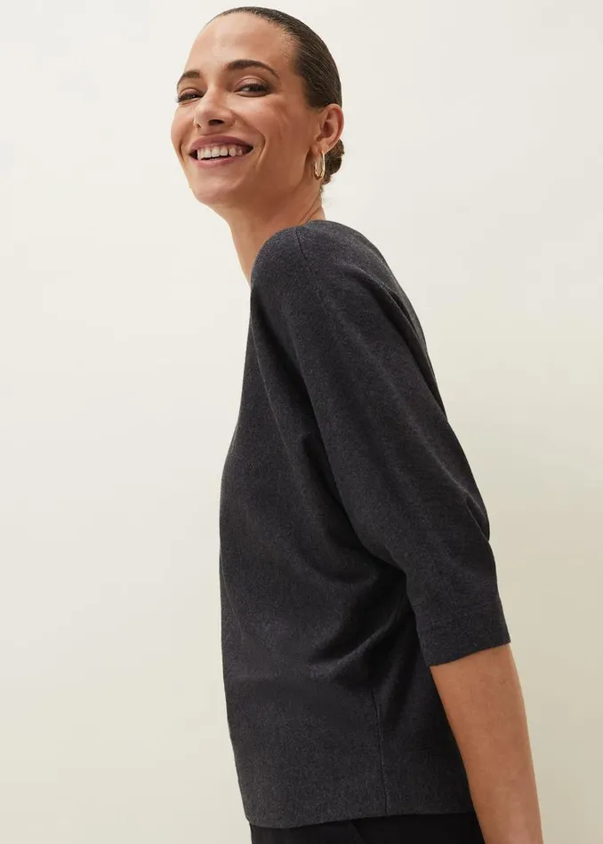 Phase Eight Knitwear Cristine Batwing Fine Knit Jumper Charcoal 8211 Women