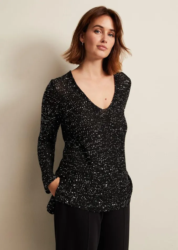 Phase Eight Knitwear Juanna Sequin Knitted Top Black 8211 Women
