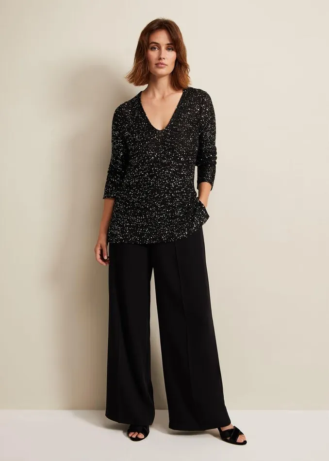 Phase Eight Knitwear Juanna Sequin Knitted Top Black 8211 Women