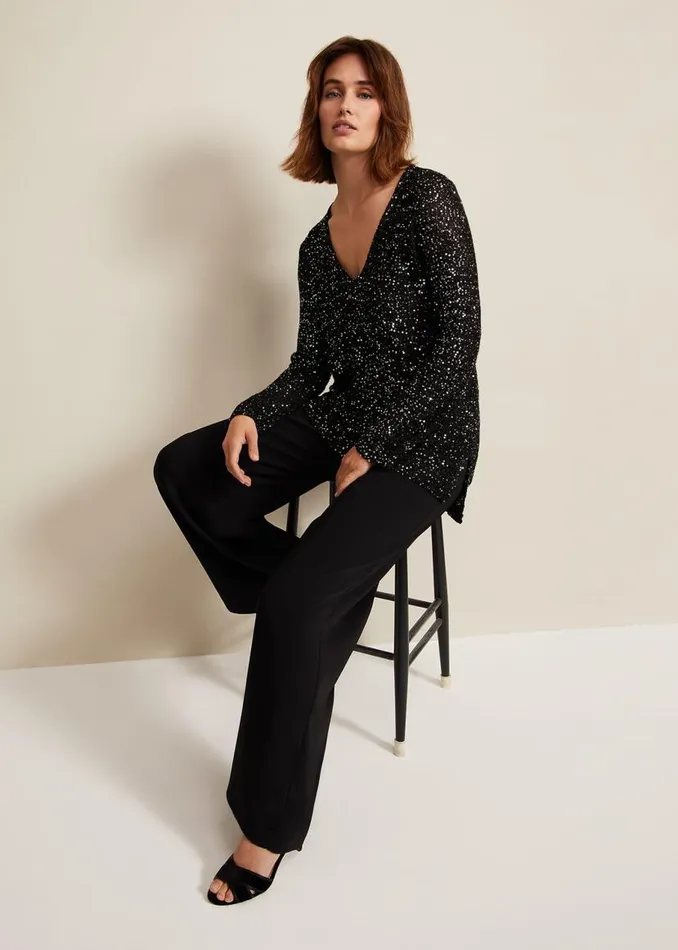 Phase Eight Knitwear Juanna Sequin Knitted Top Black 8211 Women