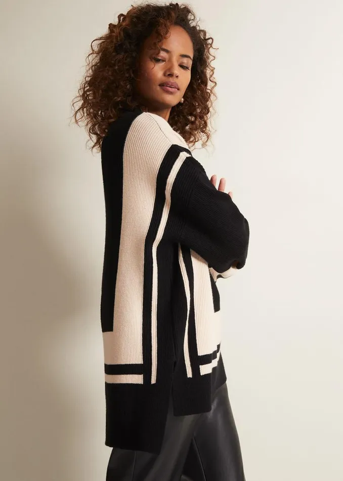 Phase Eight Knitwear Kayleigh Striped Chunky Knit Jumper Blackputty 8211 Women Phase Eight Knitwear Kayleigh Striped Chunky Knit Jumper Blackputty 8211 Women