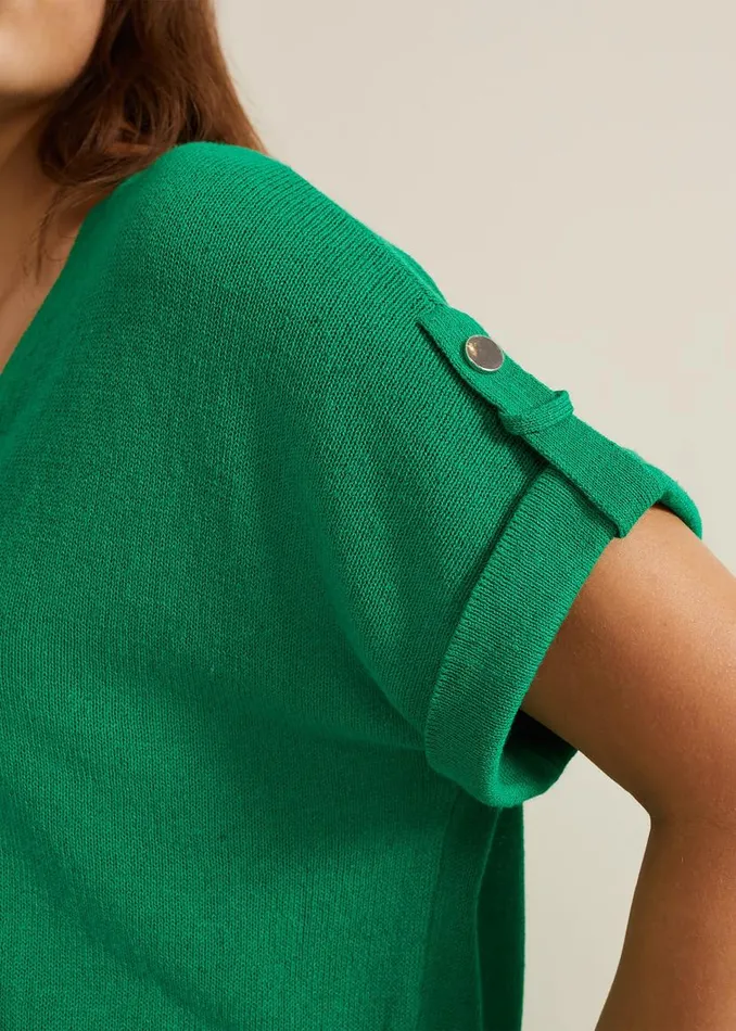 Phase Eight Knitwear Laura Linen Metal Button Tab Top Green 8211 Women