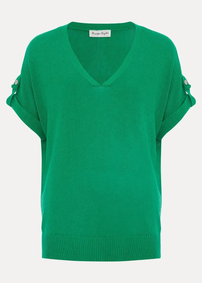 Phase Eight Knitwear Laura Linen Metal Button Tab Top Green 8211 Women