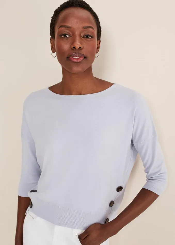 Phase Eight Knitwear Linda Button Trim Knit Pale Blue 8211 Women