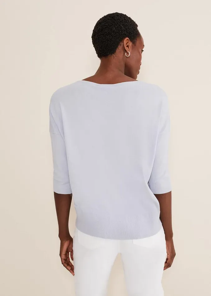 Phase Eight Knitwear Linda Button Trim Knit Pale Blue 8211 Women