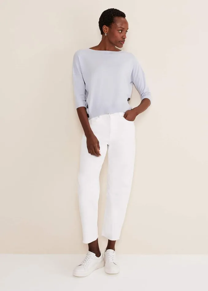 Phase Eight Knitwear Linda Button Trim Knit Pale Blue 8211 Women