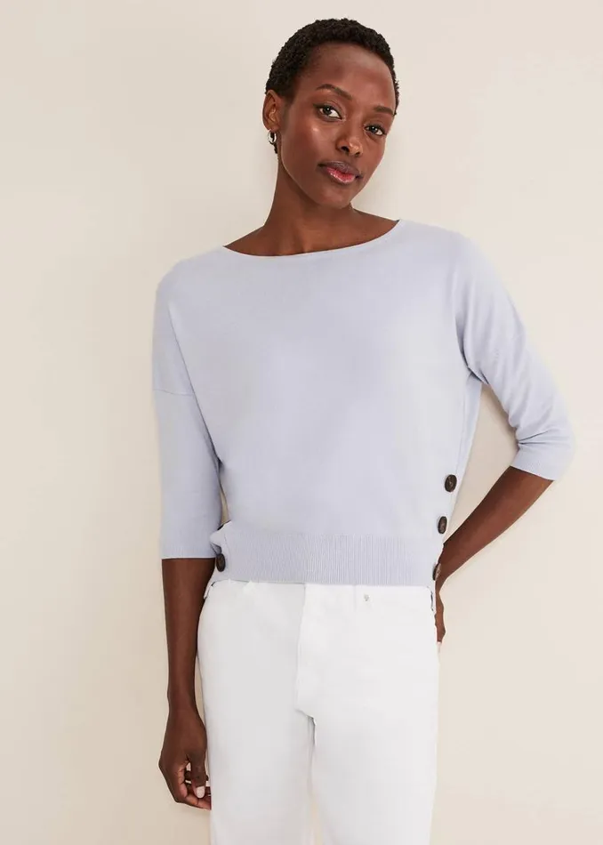 Phase Eight Knitwear Linda Button Trim Knit Pale Blue 8211 Women