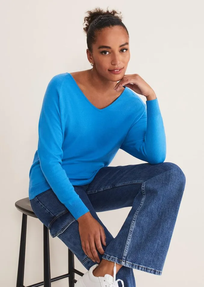 Phase Eight Knitwear Senita V Neck Knit Jumper Pop Blue 8211 Women