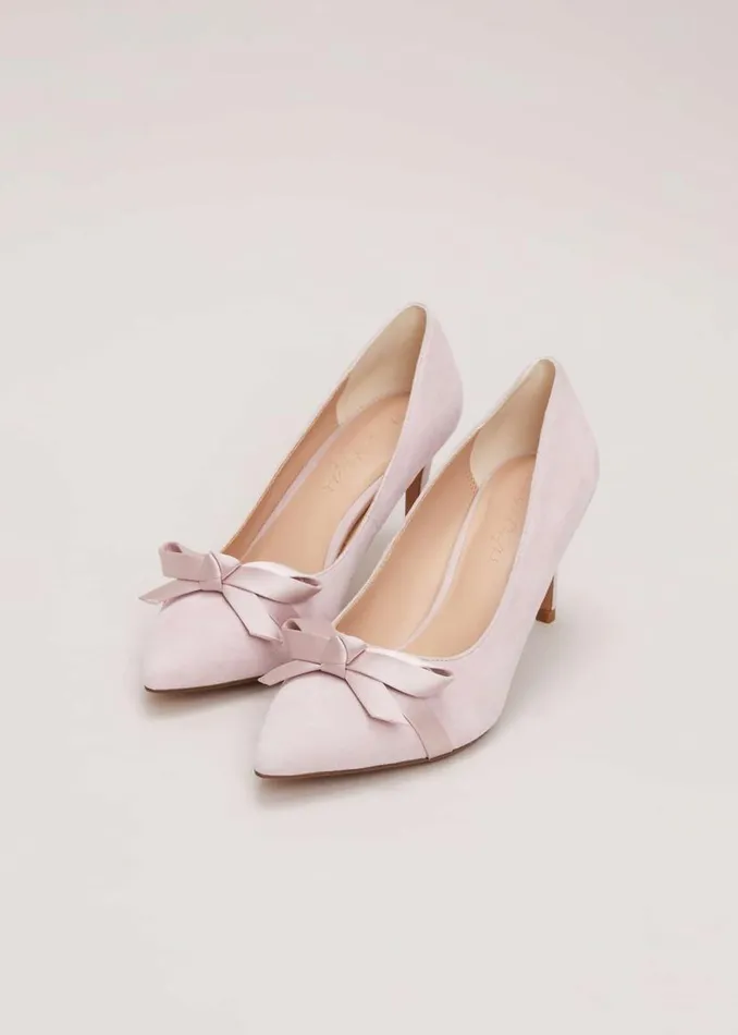 Phase Eight Occasion Shoes Suede Bow Front Court Shoe Pale Pink 8211 Women