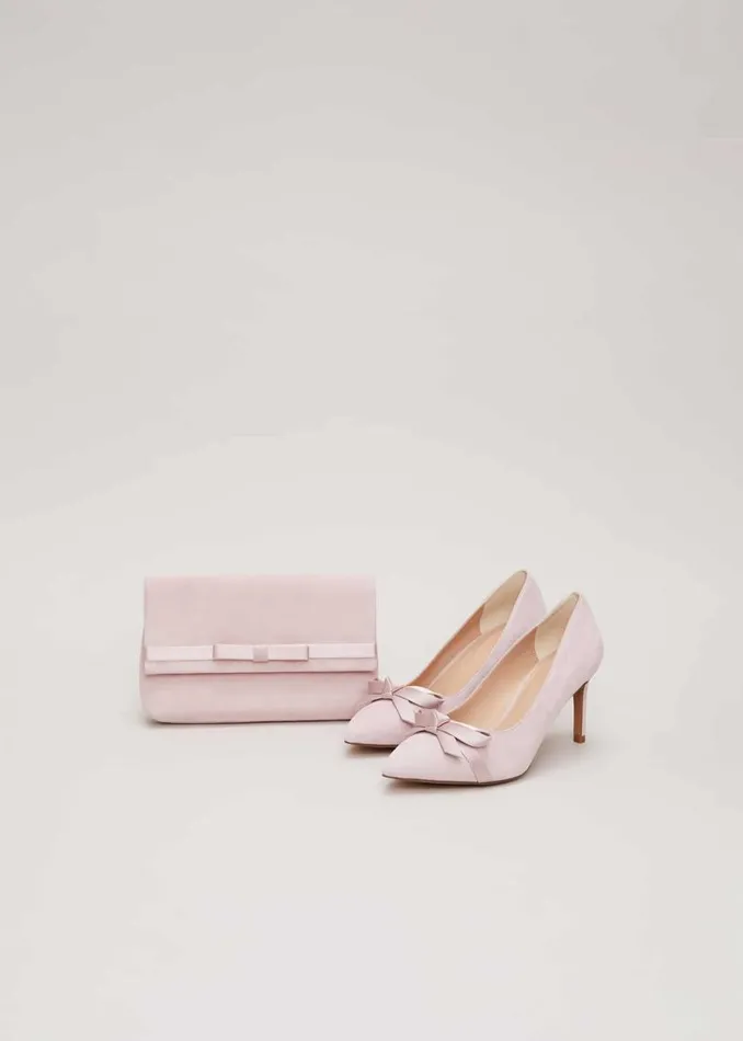 Phase Eight Occasion Shoes Suede Bow Front Court Shoe Pale Pink 8211 Women