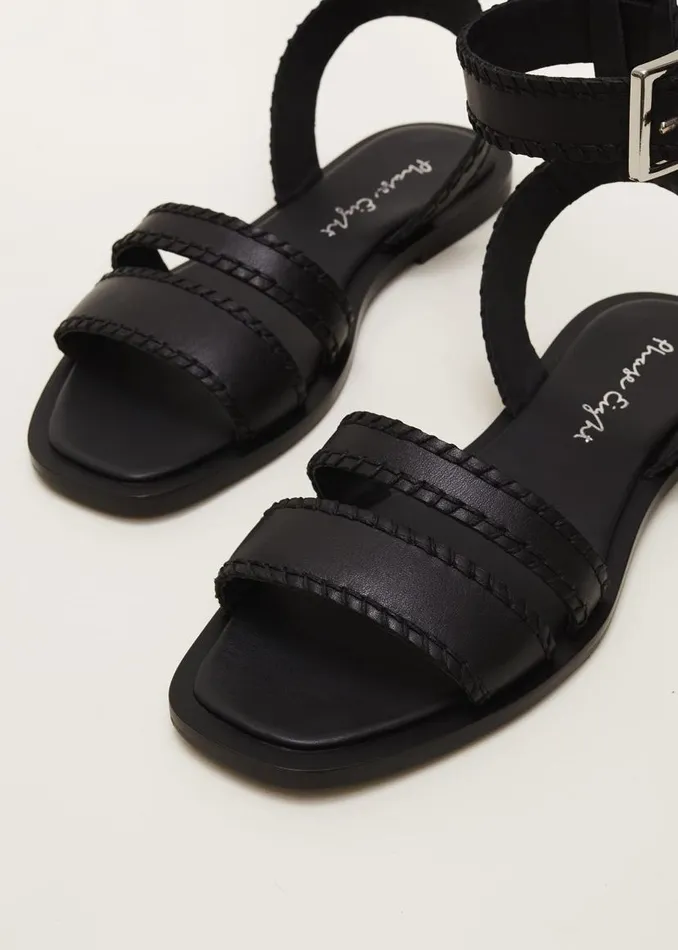 Phase Eight Sandals Black Leather Flat Sandals Black 8211 Women