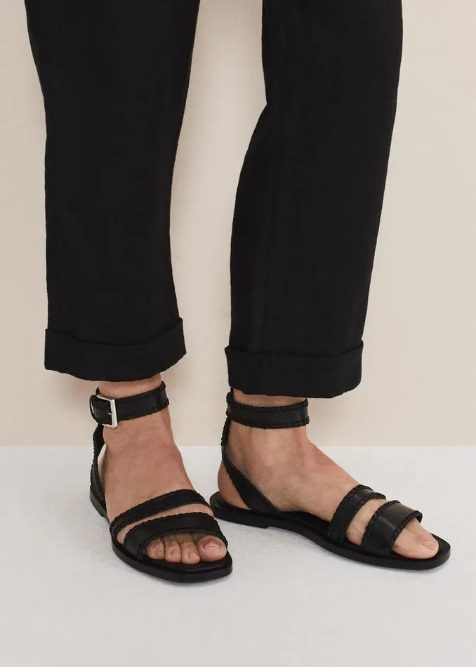 Phase Eight Sandals Black Leather Flat Sandals Black 8211 Women