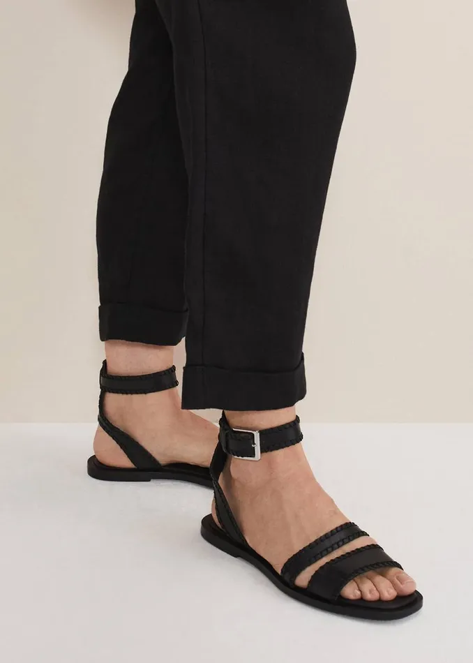 Phase Eight Sandals Black Leather Flat Sandals Black 8211 Women