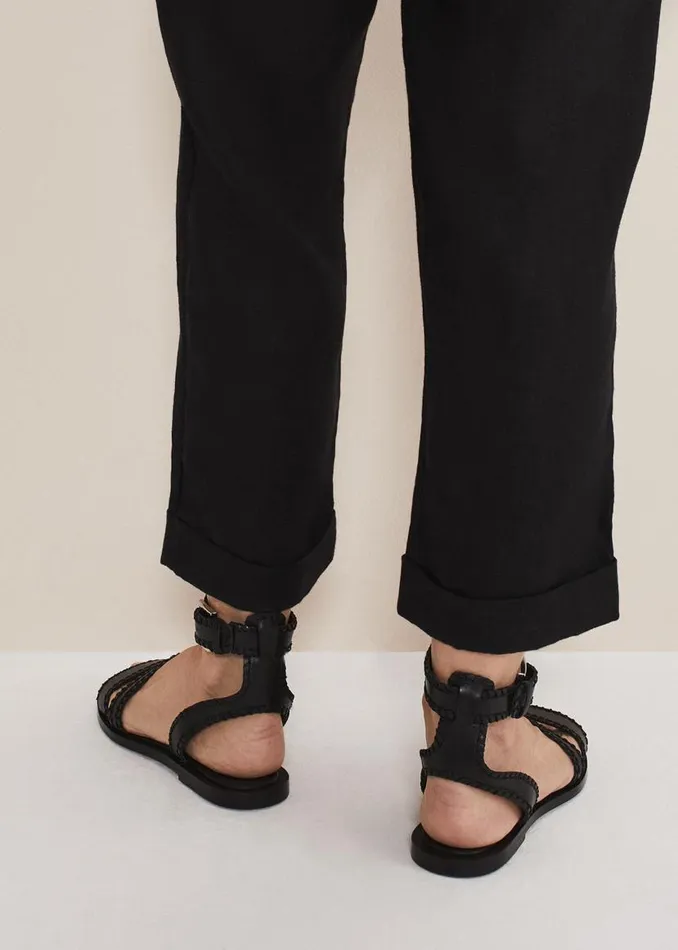 Phase Eight Sandals Black Leather Flat Sandals Black 8211 Women