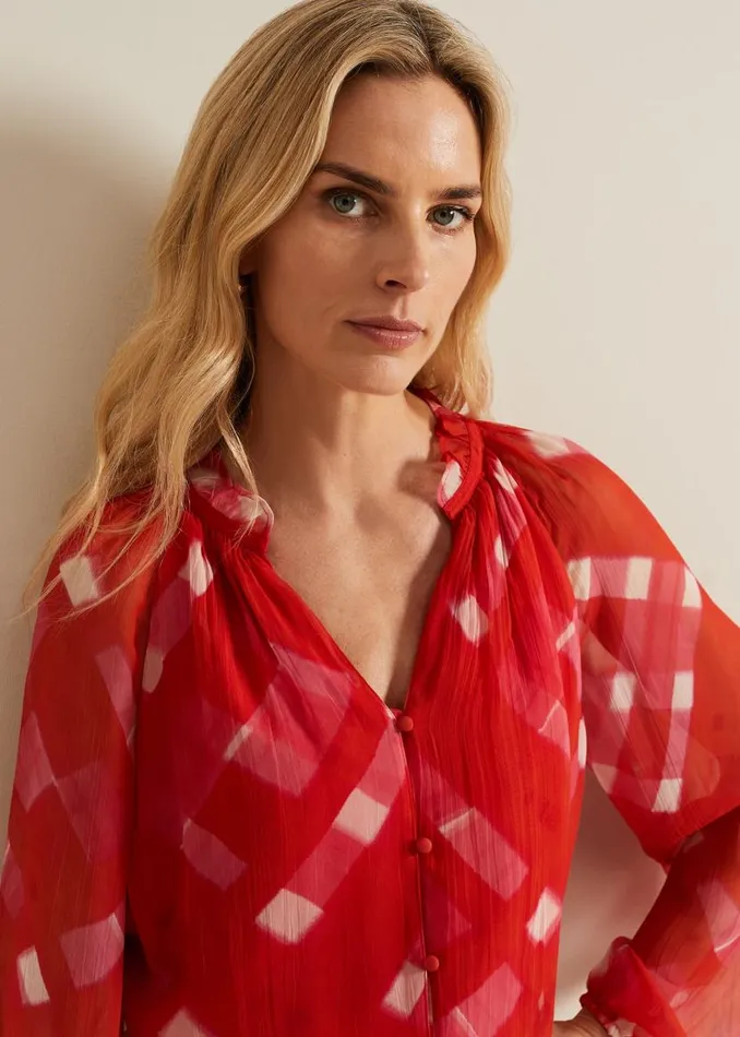 Phase Eight Shirts and Blouses Megan Check Print Blouse Red 8211 Women