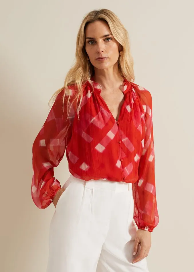 Phase Eight Shirts and Blouses Megan Check Print Blouse Red 8211 Women