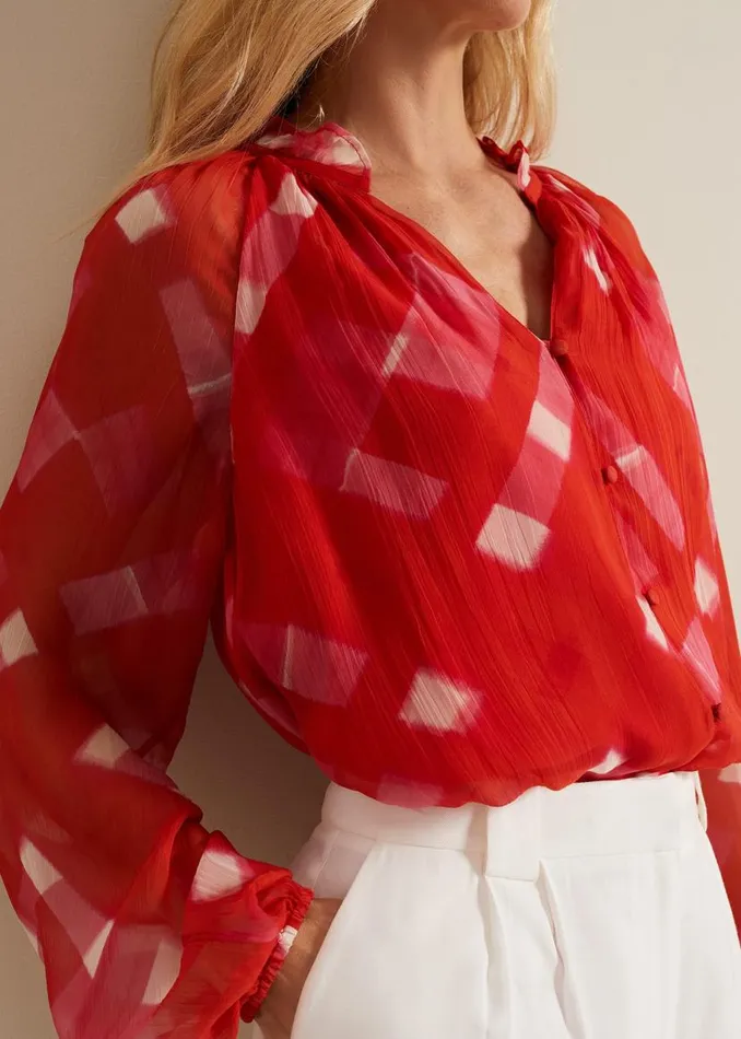 Phase Eight Shirts and Blouses Megan Check Print Blouse Red 8211 Women