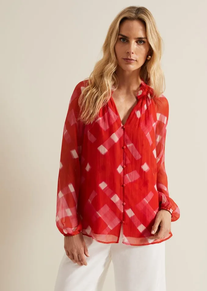 Phase Eight Shirts and Blouses Megan Check Print Blouse Red 8211 Women