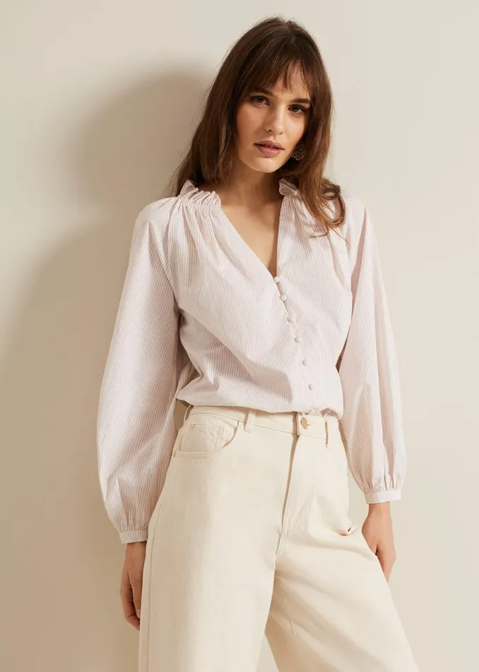 Phase Eight Shirts and Blouses Seraphina Stripe Frill Shirt Neutral 8211 Women