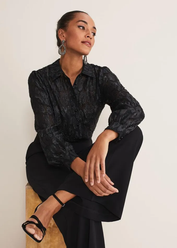 Phase Eight Shirts and Blouses Tate Leopard Jacquard Blouse Black 8211 Women