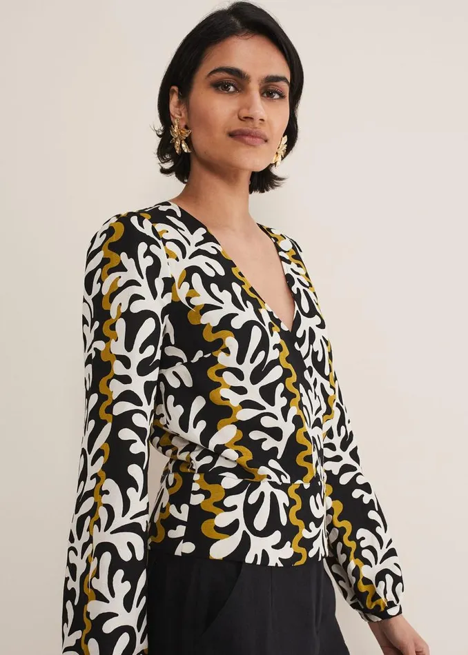 Phase Eight Shirts and Blouses Vienna Linen Wrap Blouse Blackmulti 8211 Women Phase Eight Shirts and Blouses Vienna Linen Wrap Blouse Blackmulti 8211 Women