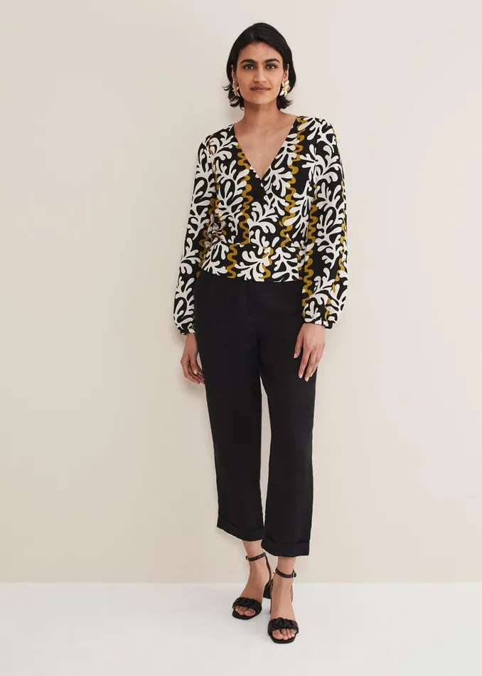 Phase Eight Shirts and Blouses Vienna Linen Wrap Blouse Blackmulti 8211 Women Phase Eight Shirts and Blouses Vienna Linen Wrap Blouse Blackmulti 8211 Women