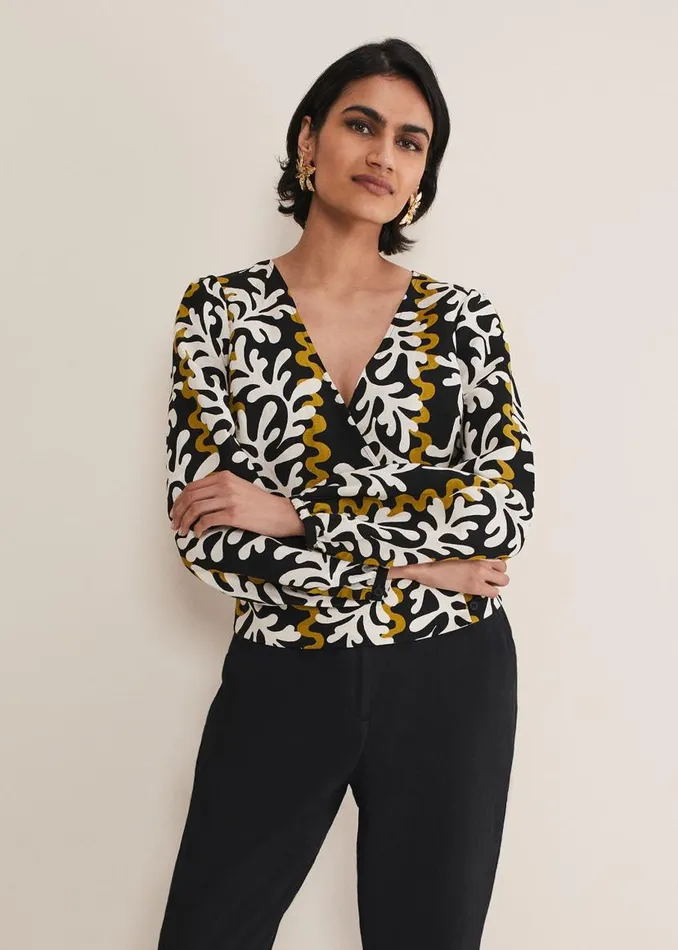 Phase Eight Shirts and Blouses Vienna Linen Wrap Blouse Blackmulti 8211 Women Phase Eight Shirts and Blouses Vienna Linen Wrap Blouse Blackmulti 8211 Women