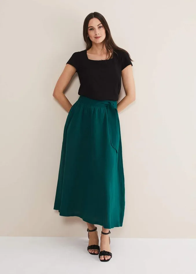 Phase Eight Skirts Amorette Linen Belted Maxi Skirt Jade 8211 Women