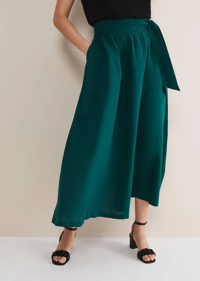 Phase Eight Skirts Amorette Linen Belted Maxi Skirt Jade 8211 Women