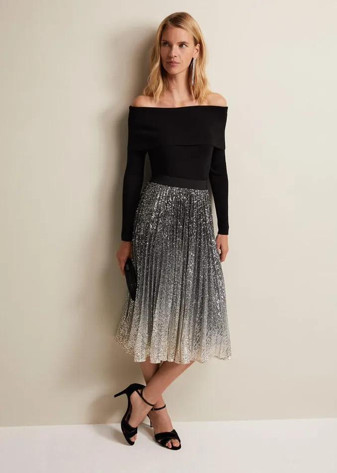 Phase Eight Skirts Celeste Sequin Ombre Pleated Midi Skirt Multicoloured 8211 Women