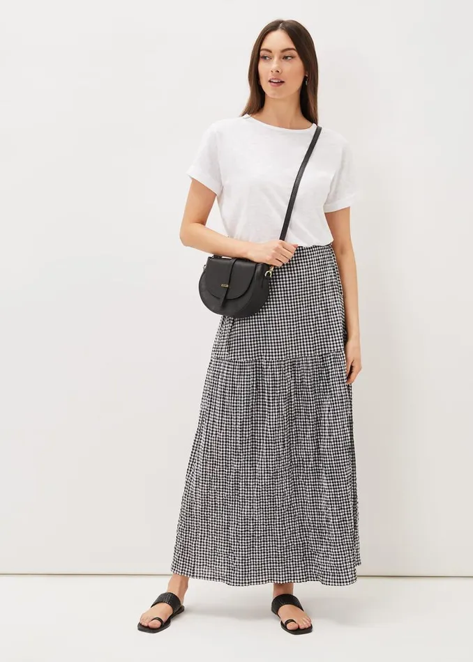 Phase Eight Skirts Tyrina Cotton Gingham Wrap Maxi Skirt Blackwhite 8211 Women