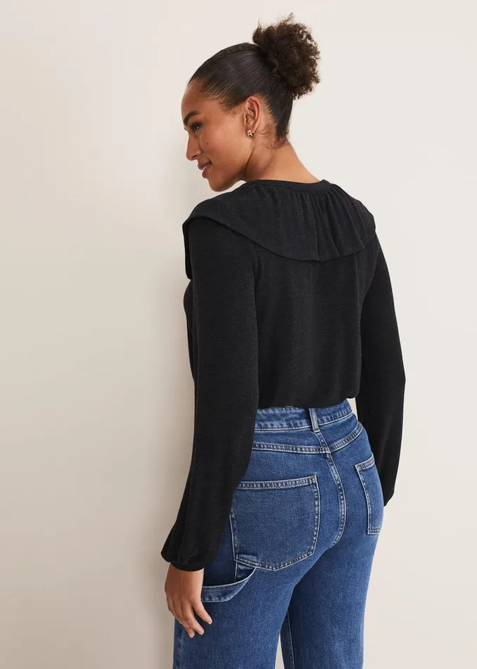 Phase Eight Tops and TShirts Anda Frill Detail Bor Top Charcoal 8211 Women
