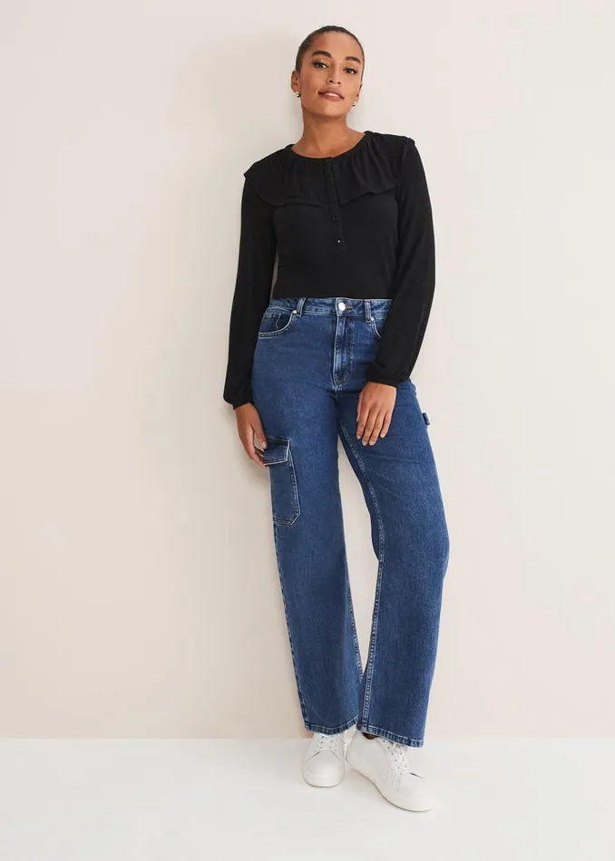 Phase Eight Tops and TShirts Anda Frill Detail Bor Top Charcoal 8211 Women