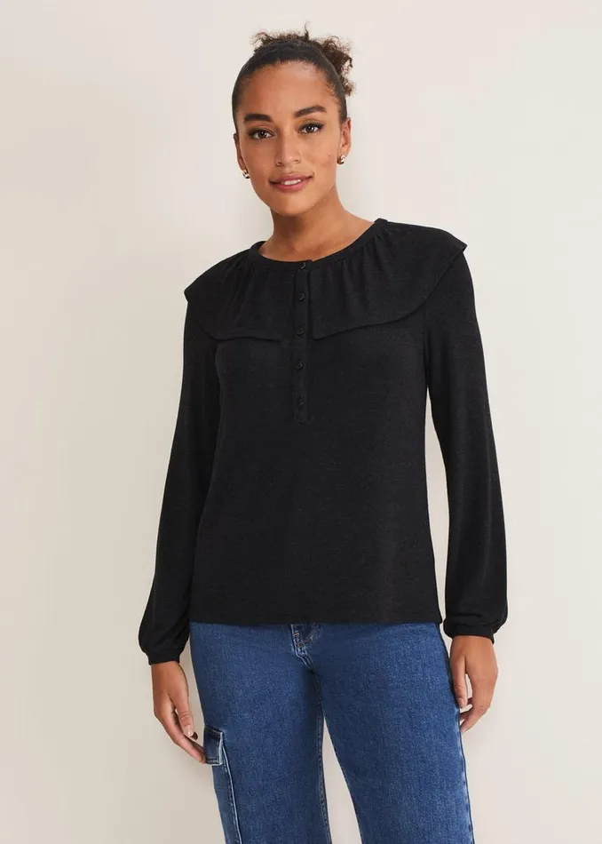 Phase Eight Tops and TShirts Anda Frill Detail Bor Top Charcoal 8211 Women