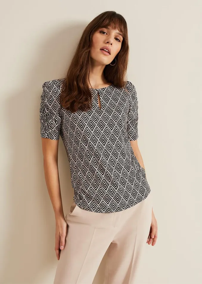 Phase Eight Tops and TShirts Evelyn Geo Print Top Blackmulti 8211 Women